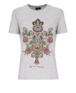 Хлопковая футболка с нанесенным принтом Etro, серый