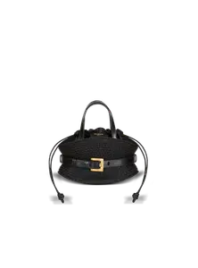 Мини-сумка Shuffle из телячьей кожи и рафии Balmain, черный