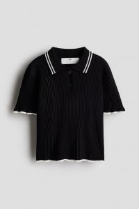 Рубашка в рубчик с воротником H&M, черный