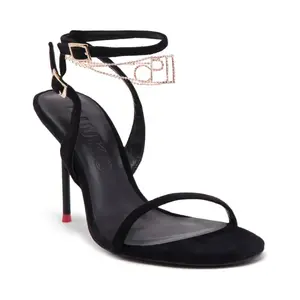 Босоножки Ives на шпильке, бархатные босоножки + браслет на щиколотке с добавлением кожи Pinko, черный