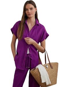 Рубашка Lauren Ralph Lauren Relaxed Fit Linen Short-Sleeve Shirt, цвет Purple Dawn