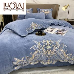 LUOLAI HOME Комплект постельного белья, 1,5 м, 4 предмета: простыня на резинке, пододеяльник 200x230 см, цвет дымчато-голубой