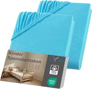 Детская простыня на резинке Junior 70 x 140 см бирюзового цвета, 2 шт., для детских матрасов высотой до 12 см - мягкая и плотная, эластичная по всему периметру, не требует глажки NYVI