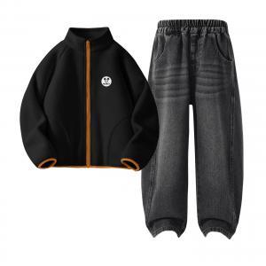 Детская повседневная спортивная одежда Disney, Didi Zhong Round Hook-And-Loop K Black+Solid Color Black