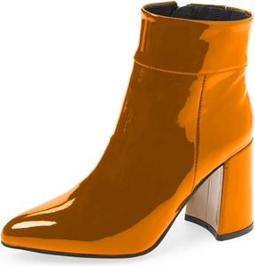 Женские ботильоны FSJ с остроконечным носком на высоком каблуке, глянцевая лакированная кожа, для вечеринок, размеры 4-15 США, Dark Orange