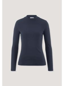 Hessnatur Приталенная футболка в рубчик с длинными рукавами, темно-синего цвета