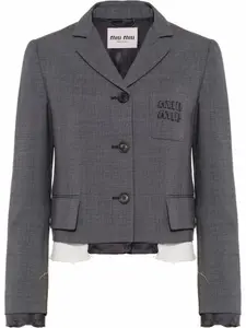 Однобортный блейзер в клетку Prince of Wales MIU MIU, серый