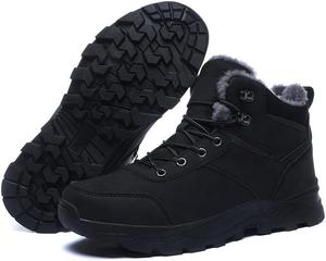 Мужские зимние ботинки Снежные ботинки с теплым мехом Водонепроницаемые походные ботинки, утепленные ботинки до щиколотки для ходьбы в холодную погоду Qacksv, черный