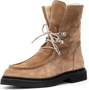 Женские боевые ботинки YDN, круглый носок, меховые снежные ботиночки, невысокий каблук-блок, шнуровка, обувь для вечеринок, шопинга и повседневной носки, размер 4-16 US, Brown