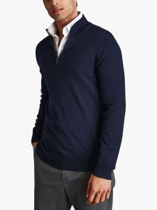 Свитер Charles Tyrwhitt из мериносовой шерсти с воротником на молнии, темно-синий