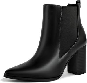 SICARE Женские ботинки челси с массивным каблуком, заостренным носком и каблуком-стаком, коричневые и черные, подходящие для платьев, с эластичной вставкой, на удобной подошве, ботинки челси