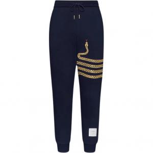Хлопковые спортивные брюки с вышивкой змеи THOM BROWNE, синий