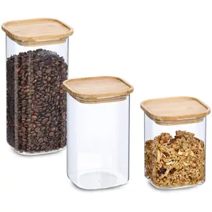 Банка для хранения Zeller Present, (набор, 3 шт.), с бамбуковой крышкой, цвет transparent