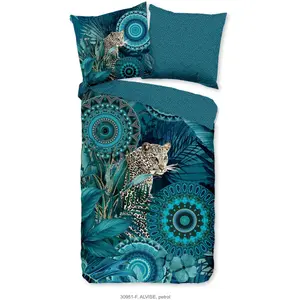 Набедренное двустороннее постельное белье «Alvise», однотонное, 135х200, теплое, мягкое, двустороннее, на молнии, леопардовое, бензин Hip, цвет Petrol