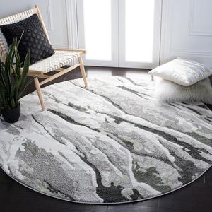 Ковер SAFAVIEH, 201 x 201 см, коллекции Century, круглый, Grey & Green, современный абстрактный дизайн, не линяет и прост в уходе, идеален для помещений с высокой проходимостью в гостиной, спальне (CTY324F)