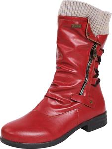 Женские сапоги до середины голени 2025 зима, винтажные, сзади на молнии, с шнуровкой, на низком каблуке, ковбойские сапоги из искусственной кожи, походные сапоги TXGMNA, Red