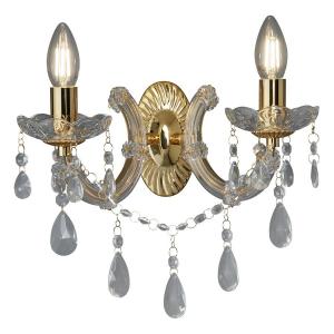 Настенный светильник searchlight Marie Therese, хрустальное стекло / сталь - 2 пламени - латунь