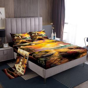 Erosebridal Комплект постельного белья Vintage Oil Painting с морским пейзажем и маяком, Orange Yellow