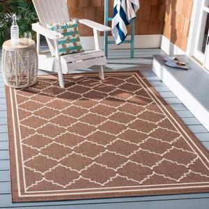 Ковер SAFAVIEH, 201 x 201 см, Washable Rug Outdoor Courtyard Collection - квадратный, Chocolate & Cream, без линьки и легкий в уходе, идеален для патио, заднего двора, прихожей (CY6889-204)