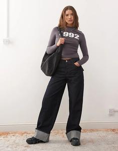 Лонгслив COLLUSION с длинными рукавами и принтом, облегающий крой, темно-серого цвета