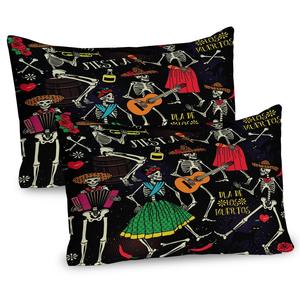 Чехлы на подушку ABAKUHAUS со скелетом, набор из 2 шт., тематическое изображение Dia de los Muertos Fiesta с сахарным черепом и мексиканскими элементами, чехол для подушки с декоративным принтом, 80 x 40 см, многоцветный