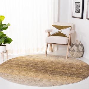 SAFAVIEH Adirondack Collection декоративный ковер 122 x 122 см - Gold & Ivory, современный омбре дизайн, не линяет и прост в уходе, идеален для помещений с высокой проходимостью в гостиной, спальне, столовой (ADR142D-4R)