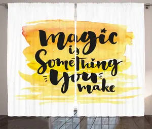 Вдохновляющая штора в деревенском стиле ABAKUHAUS с мотивирующими словами, присборенная штора из тесьмы для спальни с петлями и крючками, 280 x 175 см, желто-черный Abakuhaus