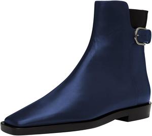 Wansseny Женские ботильоны с квадратным носком, регулируемая пряжка, плоский каблук, стильные повседневные и вечерние короткие ботинки, размер 4-16 США