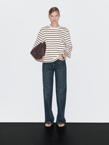 Полосатая футболка с рукавами до локтя Massimo Dutti, кремовый