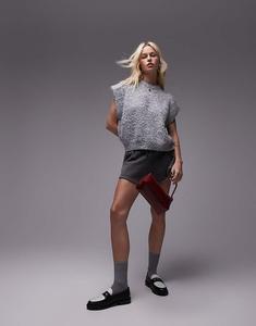 топ свободного кроя с круглым вырезом и заниженной линией плеч Topshop в рубчик букле