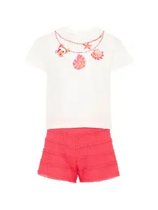 Комплект из шорт с оборками и графичным принтом Mayoral, розовый
