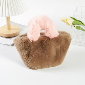 Двухцветная искусственная меховая микросумка через плечо FASHNZFAB, Taupe