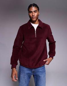 Флисовая толстовка с застежкой-молнией на четверть оборота и воротником бордового цвета Asos Design
