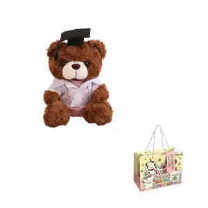 Медвежонок доктор в цилиндре и медвежонок медсестра плюшевая кукла высота 23cm KUMAOYA, темно-коричневый/розовый