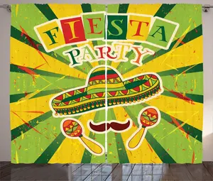 Штора ABAKUHAUS Fiesta Rustic, маракасы и усы, универсальные ленточные шторы для гостиной с петлями и крючками, 280 x 225 см, цвет: красный, желтый, зеленый Abakuhaus