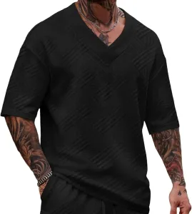 Мужская стильная футболка с v-образным вырезом и коротким рукавом