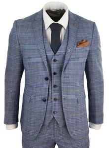Твидовый костюм-тройка в клетку в винтажном стиле ретро Paul Andrew, синий