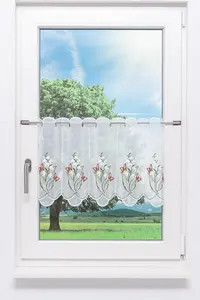 Штора для кафе, кружево Плауэн - Ландыш (Ш x В) 179,30 см * 40 см, зеленый/зелено-красный Plauener Spitze