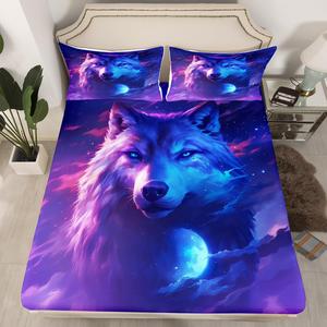 Erosebridal Готический комплект постельного белья Wolf с принтом солнца, луны и галактики в стиле бохо, Blue Purple Teal