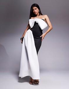 Платье макси Premium с отворотом и контрастным поясом из черной ткани в стиле «скуба» Asos Design