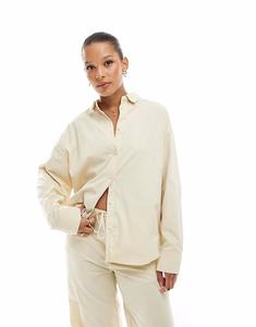 Рубашка свободного кроя Pull&Bear кремового цвета