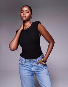 Боди с подплечниками в рубчик черного цвета Asos Design