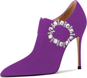 Женские ботильоны FYS с заостренным носком, высокой шпилькой, для платья, с кристаллами и пряжкой, для вечеринок, выпускных и танцев, размер 4-15 США, Purple