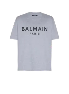 Футболка из хлопка с принтом Balmain, серый