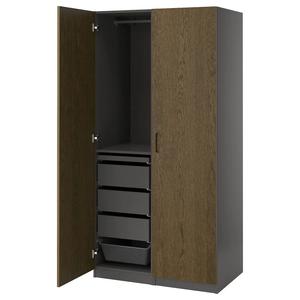 Гардероб PAX/TONSTAD IKEA, 100x60x201 см, цвет dark grey/brown stained oak veneer