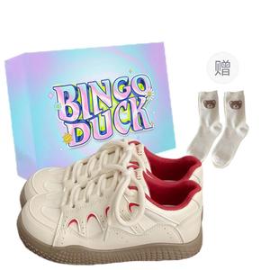 BINGO DUCK Женские скейтерские кеды белые + эксклюзивная коробка + носки в подарок, цвет White+Exclusive Shoe Box+Gift Socks
