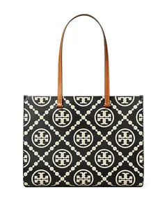 Сумка-Тоут из контрастной кожи с монограммой Т Tory Burch, черный
