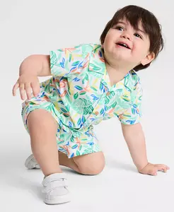 Комплект из рубашки и шорт с тропическим принтом для мальчиков, 2 предмета First Impressions, белый