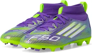 Кроссовки Adidas Kids F50 League Mid Top Firm Ground/Multi Ground Cleats, Purple Rush/White/Lucid Lemon