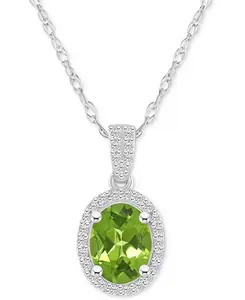 Ожерелье с овальным кулоном из 10-каратного белого золота с выращенным в лаборатории изумрудом (1 карат) и выращенным в лаборатории белым сапфиром (1/6 карата) Macy'S, emerald